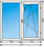 Окно 2-х створчатое(1470Х1420)